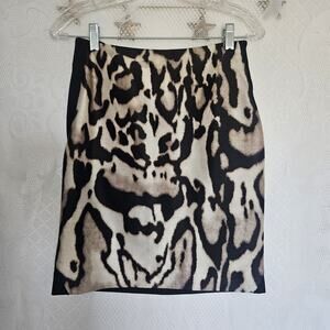 Diane Von Furstenberg Size 4 Mae Mikado Side Zip Leopard Wool Silk Pencil Skirt